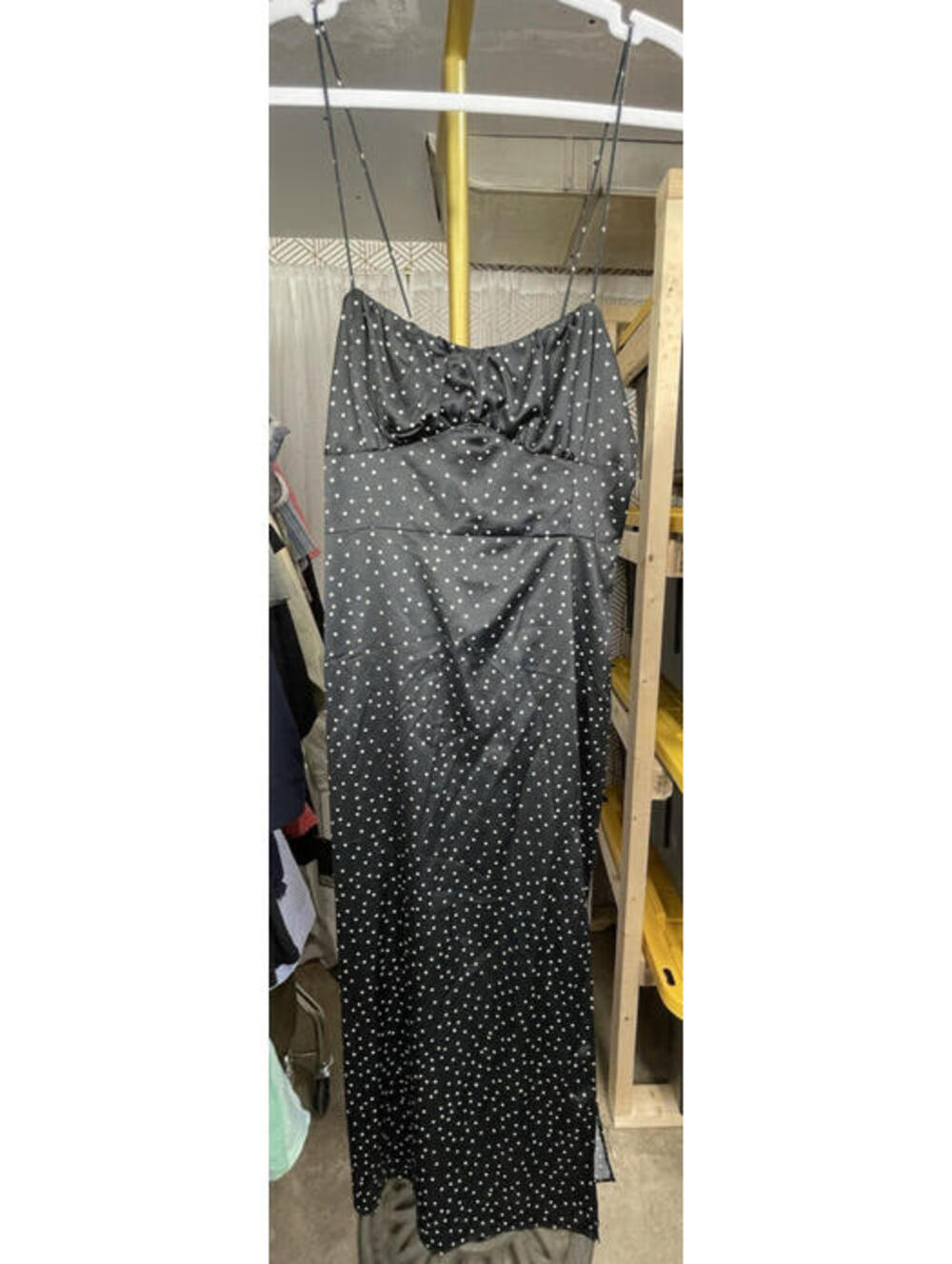 Zara Black White Polka Dot Slip Dress Midi Long Tie Back Side Slit EUC Size M
